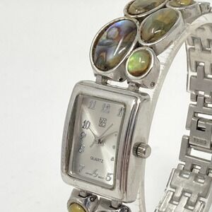 NY&C Tank Watch Women 22mm Abalone Inlay Silver Tone New Battery 6.75"